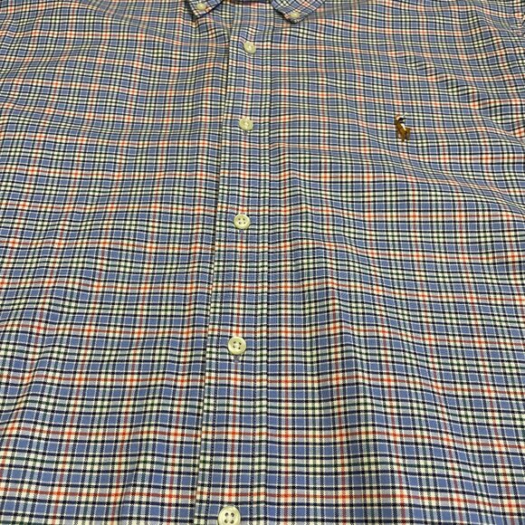 Ralph Lauren Shirt Men's XL Slim Fit Stretch Oxford Blue Red Plaid Flesh Pony - Picture 4 of 11